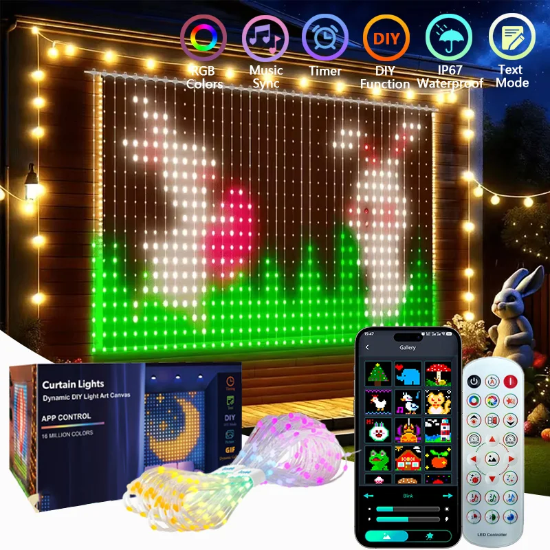 256/400 المصابيح أضواء الستار الذكية نافذة جارلاند أضواء DIY نمط الموسيقى مزامنة مقاوم للماء للداخلية في الهواء الطلق زينة عيد الميلاد #1