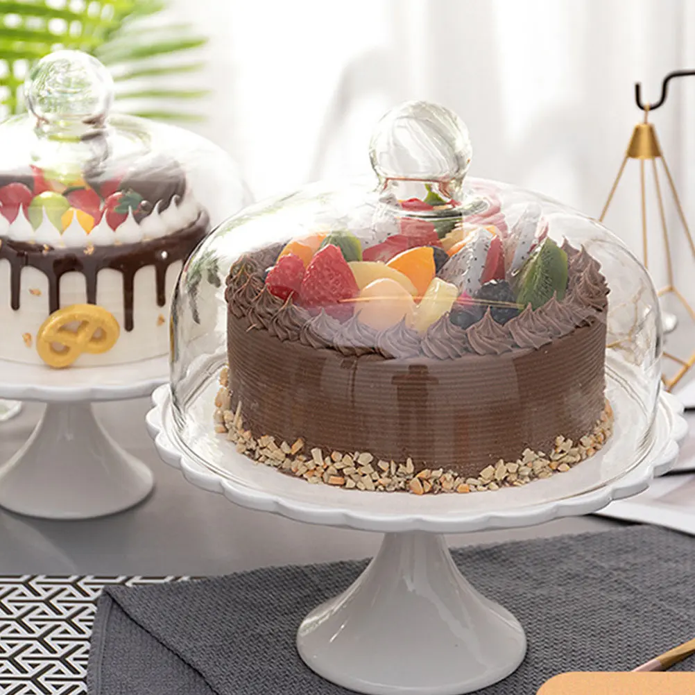 

1Pcs Glass Ceramic Cake Display Plate Food Cover for Dessert Serving Party Pastry Tray Housewarming Gift Simple Stylish