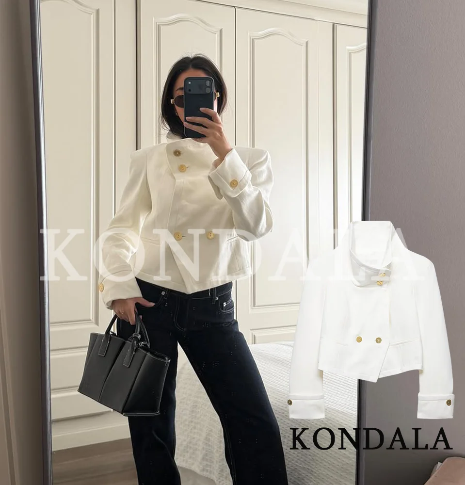 KONDALA Damen Trendige Stehkragen-Jacke Elegante Pendler-Freizeitjacke mit Knöpfen Neue 2026 Frühjahrsmode High-Street Damenjacke