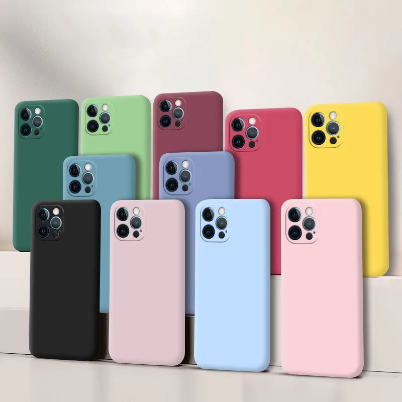 Original Soft Silicone Phone Case For iPhone 14 13 11 12 15 Pro Max Mini X XR XS 7 8 Plus SE 2020 Shockproof Back Cover Cases