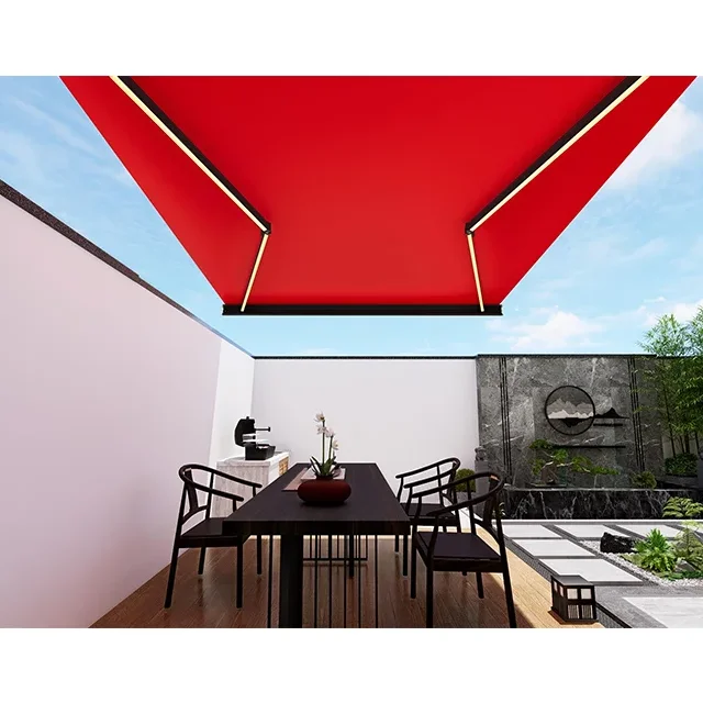 Outdoor Automatic Open PVC Door Window Shade Motorized Retractable Aluminum Frame Patio Awning Waterproof Sunshade Polyester