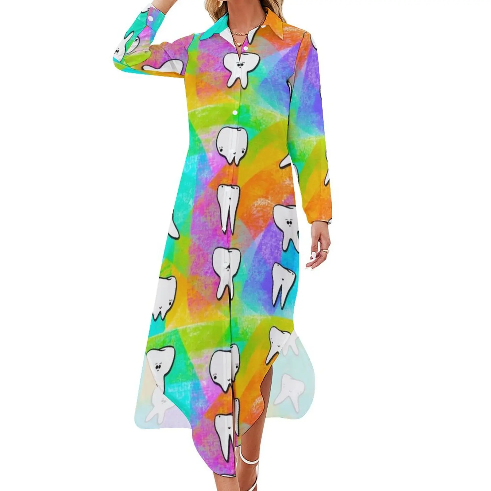 Happy Molars Long Sleeved Shirt Dress summer dresses loose women's dress dress for women summer