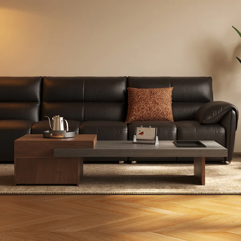 طاولة قهوة على طراز العصور الوسطى من Travertine & Rock Slab - طاولة قهوة إيطالية بسيطة قابلة للتمديد فيلا أثاث منزلي FYCT