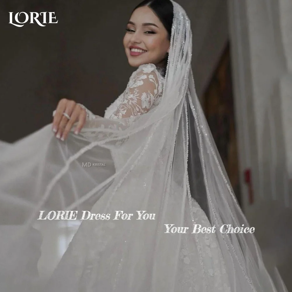 LORIE Vintage Lace Wedding Dress A-Line Appliques High Collar Flowers Bridal Gown Elegant Princess Applique Bride GownCustomized