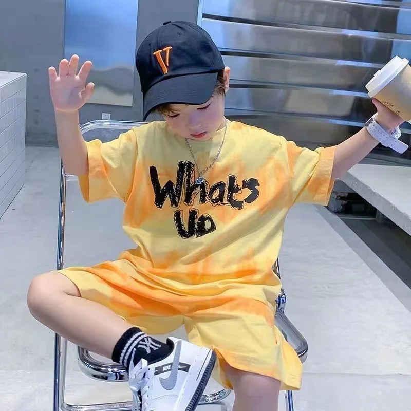 2024 New Boys Summer Quick-dry Suit Children Streetwear Boy Short Sleeve TShirt + Shorts Two-piece Sports Set Baby Loose Outfits