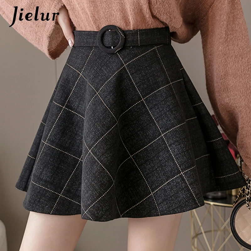 Jielur Plaid Frauen Rock Winter Schlank Schwarz Saia Faldas Neue Chic Mini A-linie Rock Hohe Wiast Zipper Röcke Frauen Herbst s-XXL