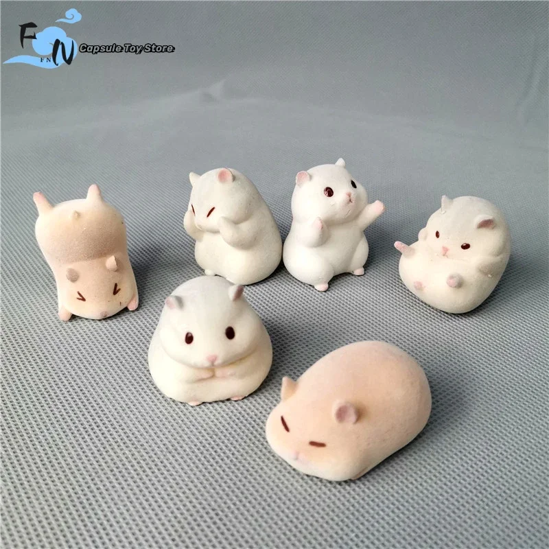 Genuine Miniatures Figurines Cute and Girly Flocking Hamster Cluster Capsule Gashapon Toy Decoration DIY Accessories