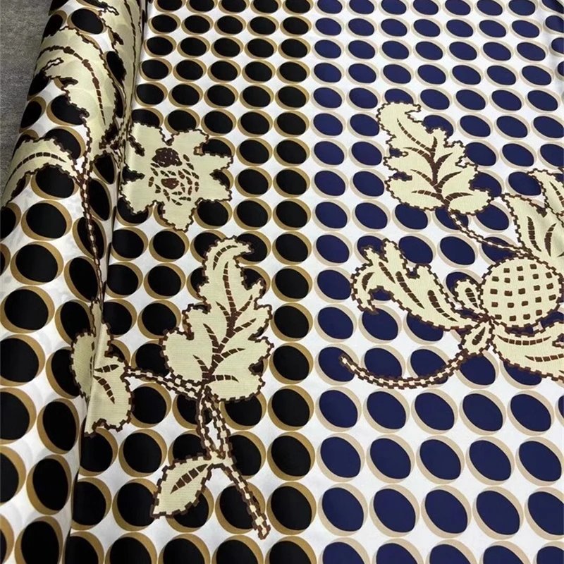 New Fashion Series Black and Blue Dot Print Twill Stretch Silk Fabric 1.8m Positioning Shirt Skirt Fabric Design Home Furnishing