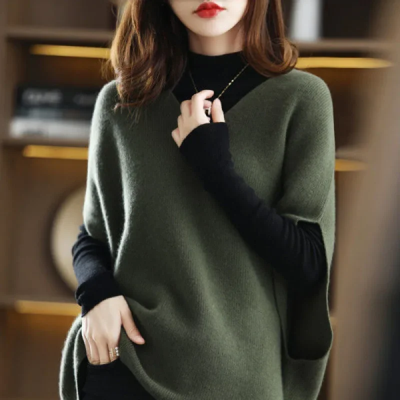 Autumn Winter New Imitation Cashmere Sweater Vest Female V-neck Bat Sleeve Solid Color Versatile Sleeveless Loose Knit Waist G1