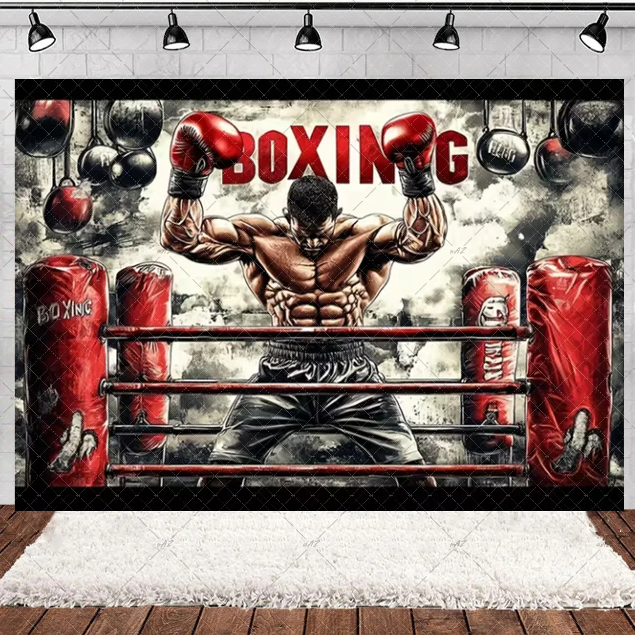 Boxing Theme Birthday Party Decoration Fight Sport Background Boxing Gloves Boxer Challenge Game Banner Poster Photo Studio Prop view 4