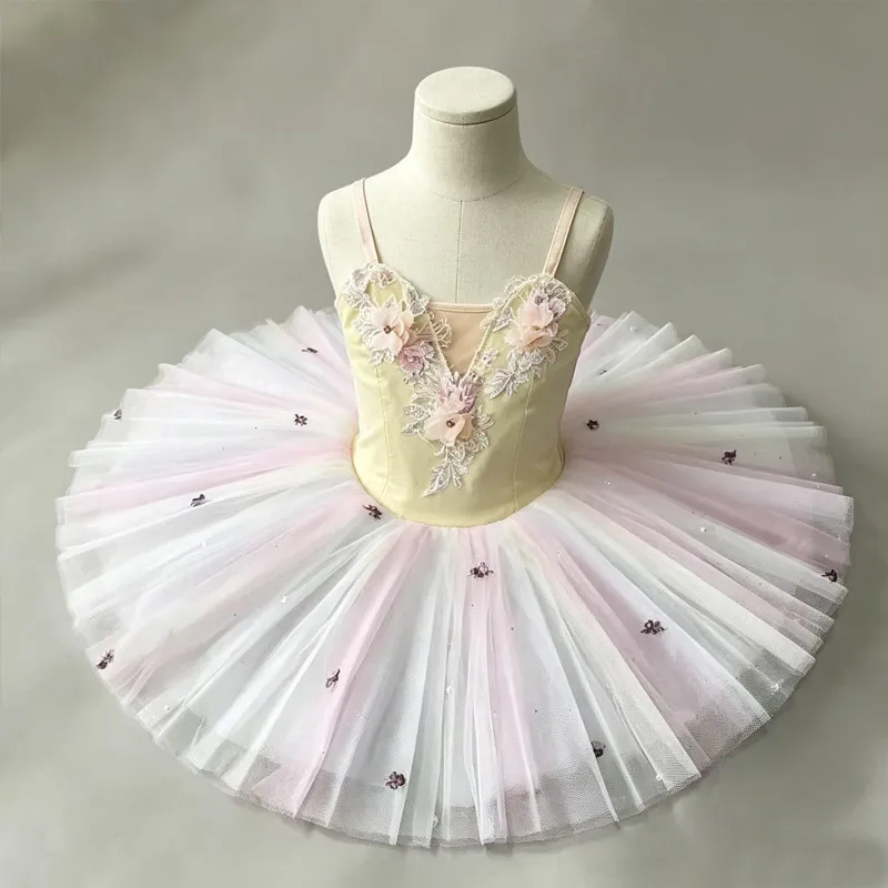 

Professional Platter Tutu Colorful Three-dimensional Floral Tulle Skirt Children's Puffy Skirt Professional Performance Costume