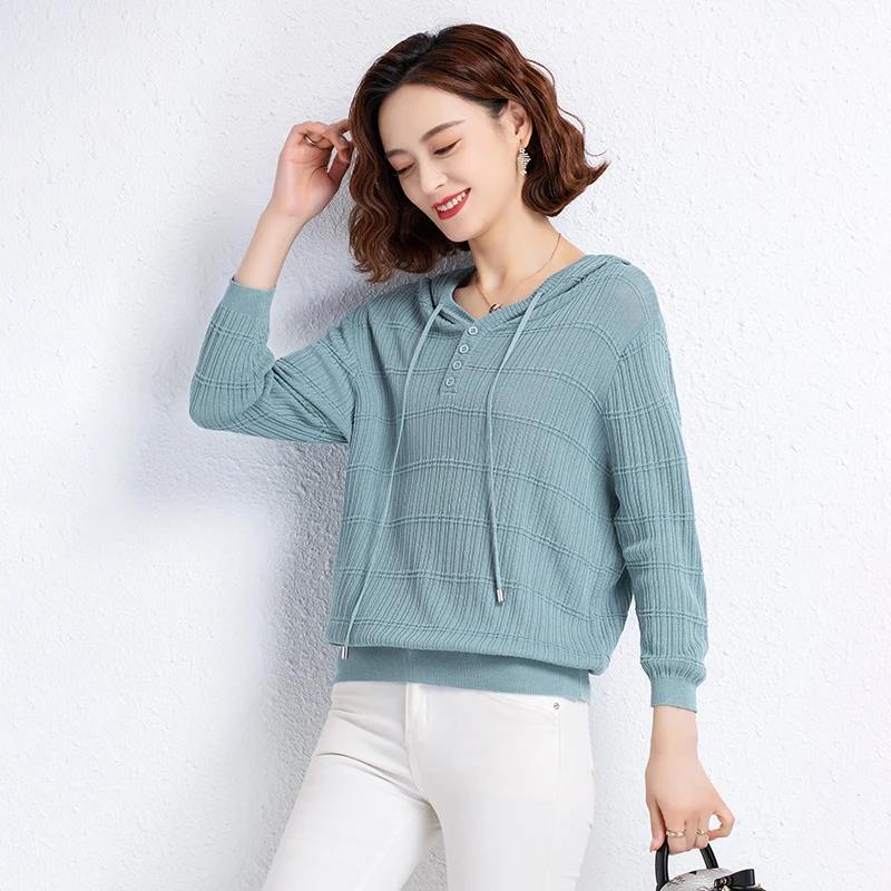 Vrouwen Hooded Sweater Tops 2022 Zomer & Een Lente Knit Shirts Elegante Dames Truien Blouse