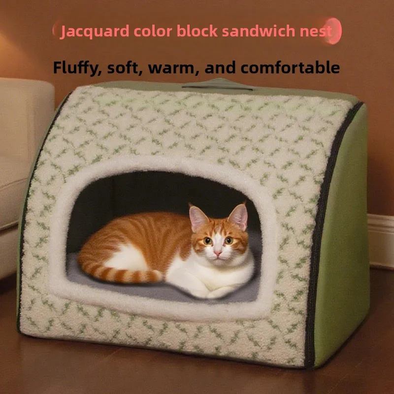 

Winter Warmth Cat House All Season Villa Style Semi Enclosed Pet Bed Cat Furniture Cat's Nest Keeps Warm in Winter Cat Bed