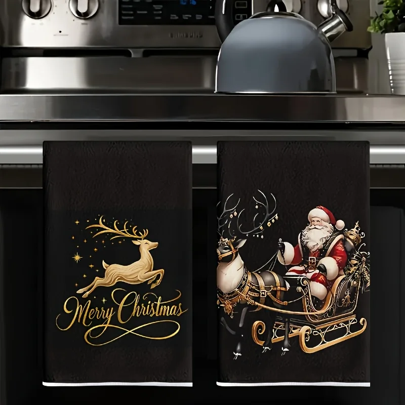 4/2 Pieces, Random Styles, Deer Antler Santa Claus Kitchen Towel, Soft, Perfect for Holiday Decoration, Machine Washable, Christmas Kitchen Towel, Dishcloth, Cleaning Cloth, Hand Towel, Tea Towel, Super Soft, Highly Ab