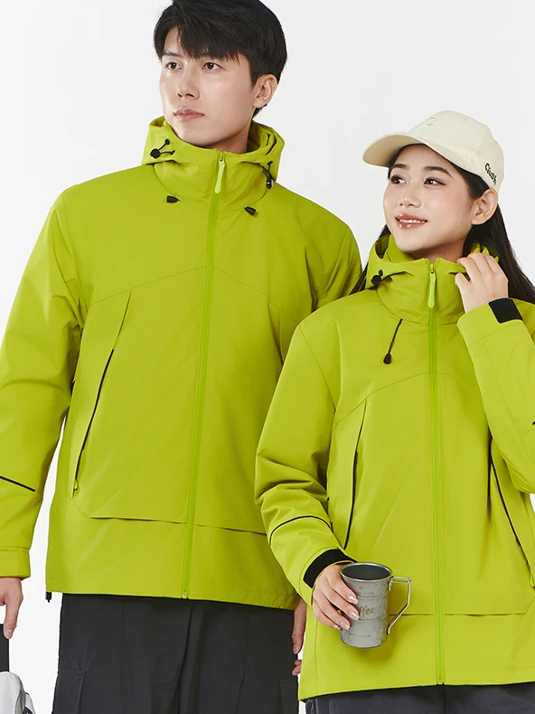 

Upaded Version Outdoor Tee-in-One Fce Lined Couples Jaet Windproof Long Sve Zipper Closure Hooded Stand Fit Coat