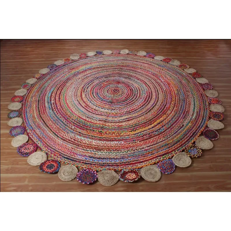 Rug Jute & Cotton Handmade Reversible Round Area Carpet Rustic Look Modern Rug