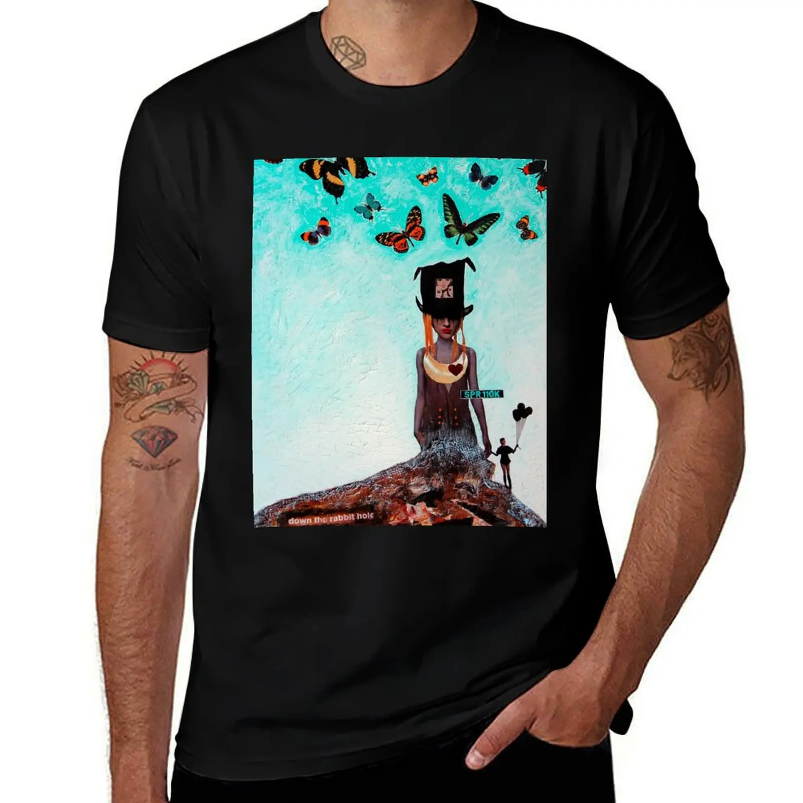 

Down The Rabbit Hole - Surreal Butterfly Landscape Art Print T-Shirt Moisture Wicking Quick Dry Tee