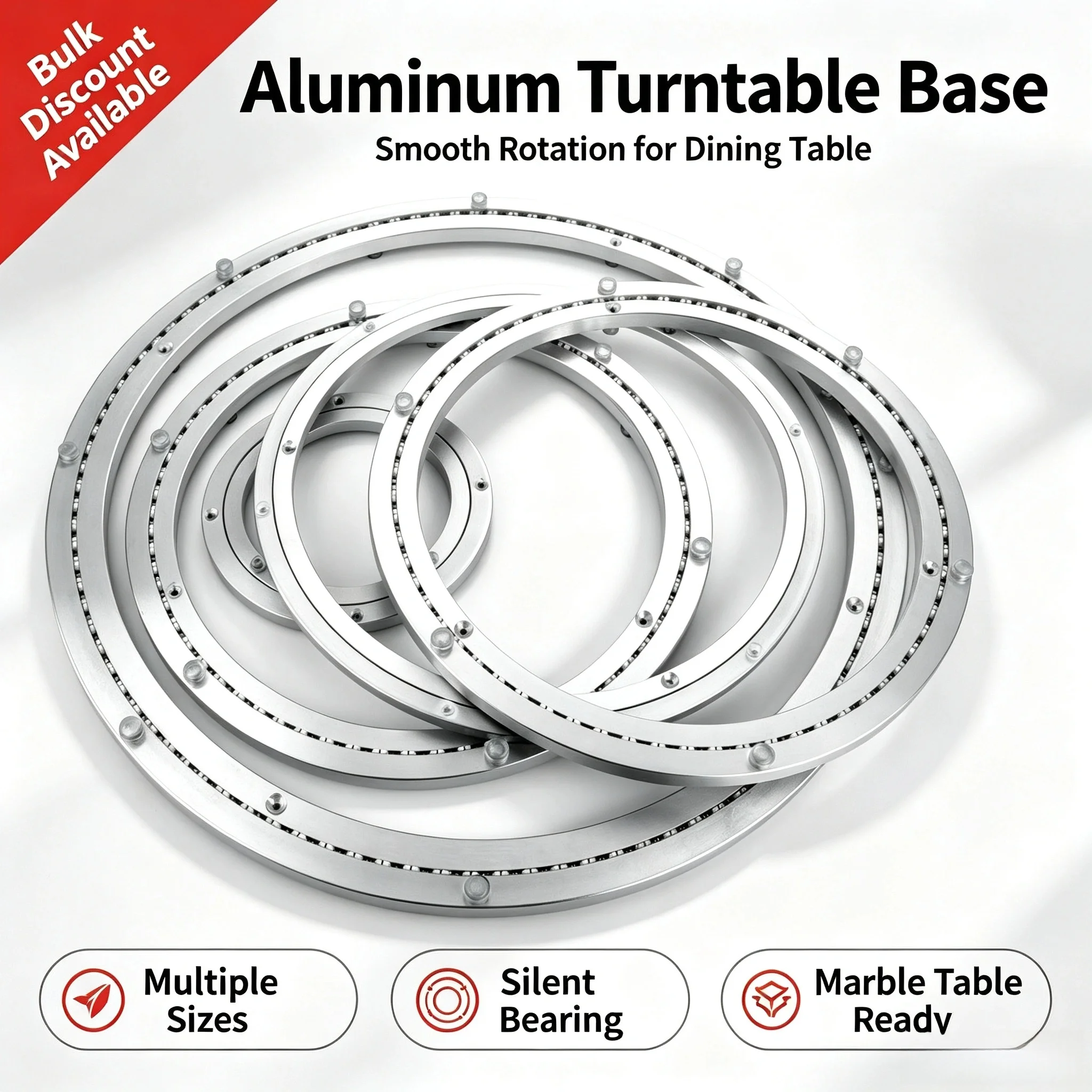 Aluminum Turntable Bearing Base Smooth Raised Rotating Ring for Dining Table Marble Round Table Accessories
