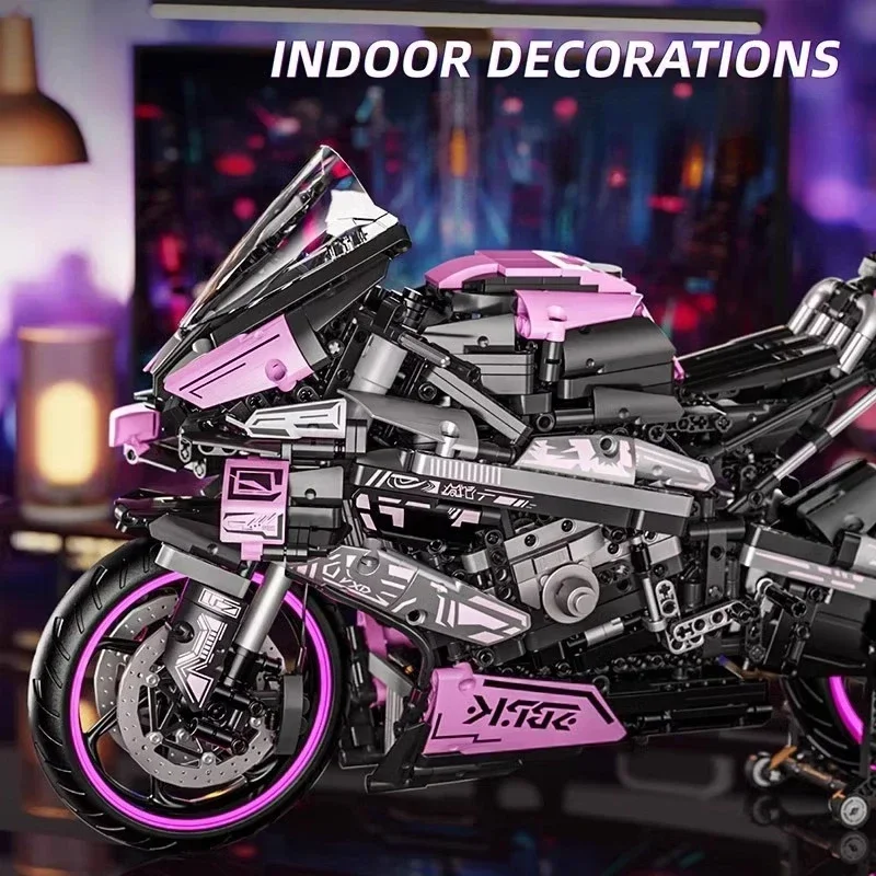 ตัวต่อรถมอเตอร์ไซค์ M1000 RR สีชมพูซากุระ ขนาด 1:5 จำนวน 1920 ชิ้น ของเล่นตัวต่อสำหรับเด็กและผู้ใหญ่