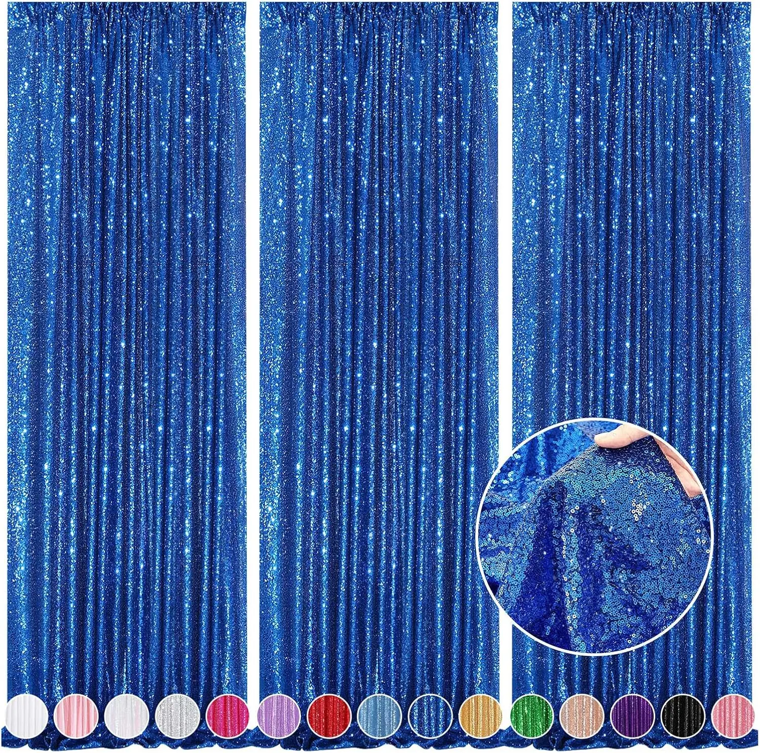 

Royal Blue Sequin Backdrop Curtains 3Pcs-4ftx8ft Sparkly Background Drapes for Party Birthday Wedding Decor