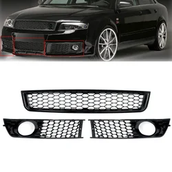 MAGICKIT Gloss Black For audi a4 b6 grill 2002-2005 Honeycomb Front Bumper Lower Grille Fog Light Covers RS Style Accessories