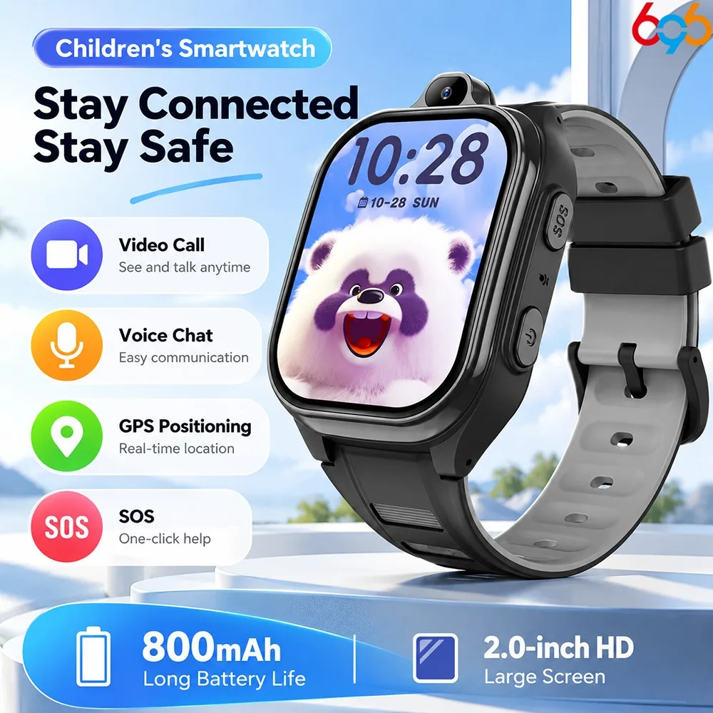 Kids 4G Smartwatch with GPS Video & Voice Chat Built-in Camera Voice Assistant Alarm Clock APP Download Perfect Children Gift