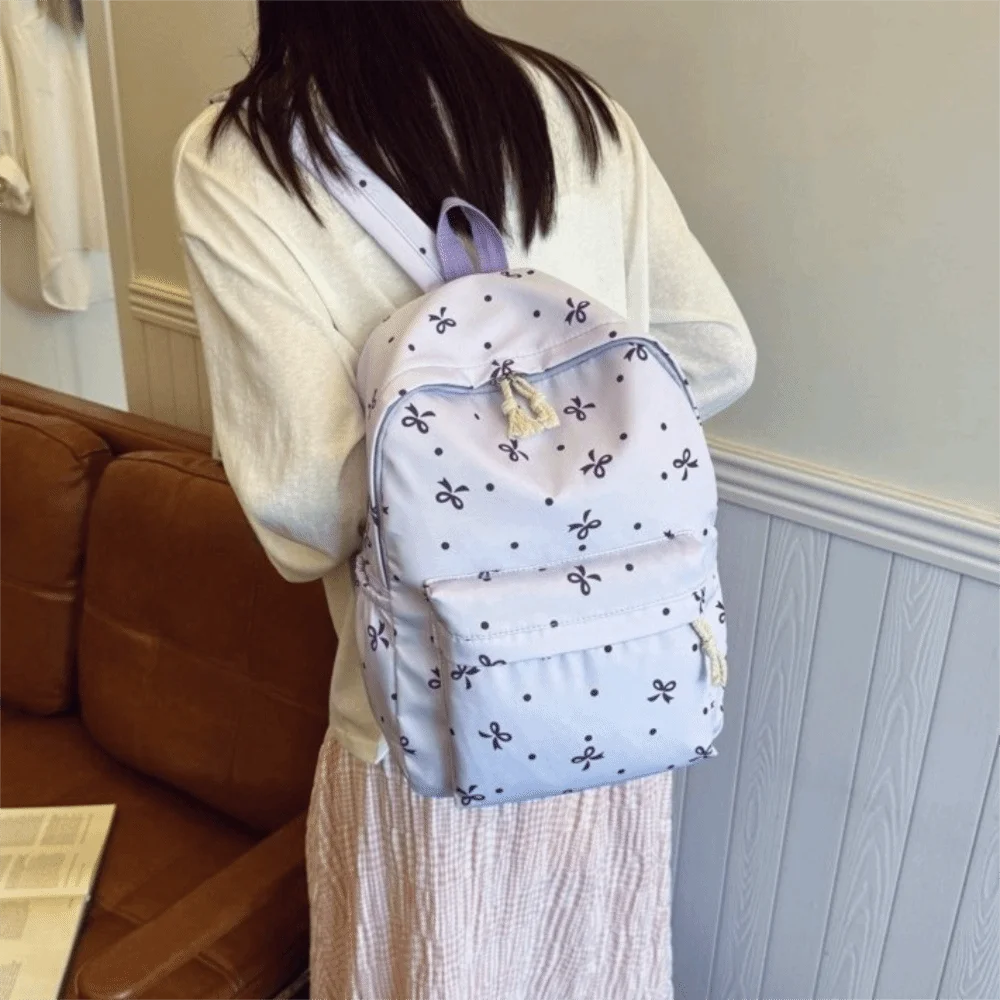 Daypack Three-piece School Bag Set Large Capacity with Pen Bag Nylon Bow Backpack Handbag Durable Students School Bag Outdoor