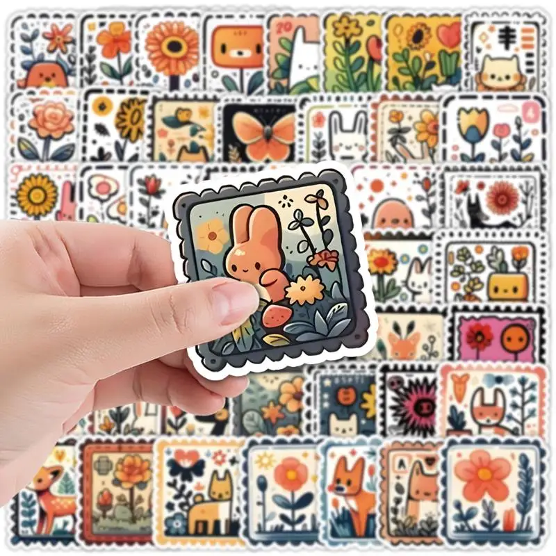 50Pcs/Set Cartoon Animal Stamp Stickers Decals Luggage Laptop Motorcycle Phone Waterproof Sticker Children Toy