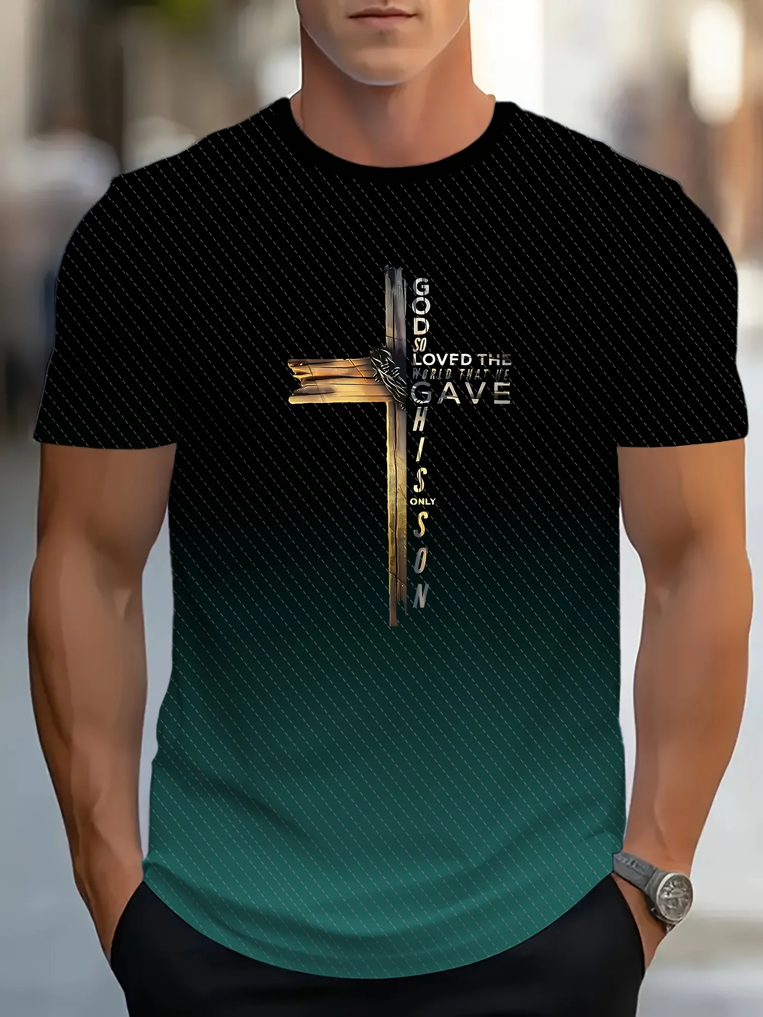 Men's T-shirt Christian Police Scripture Bible Pattern Cross Religious Gift Daily Gradient Fashion Casual Round Neck T-shirt