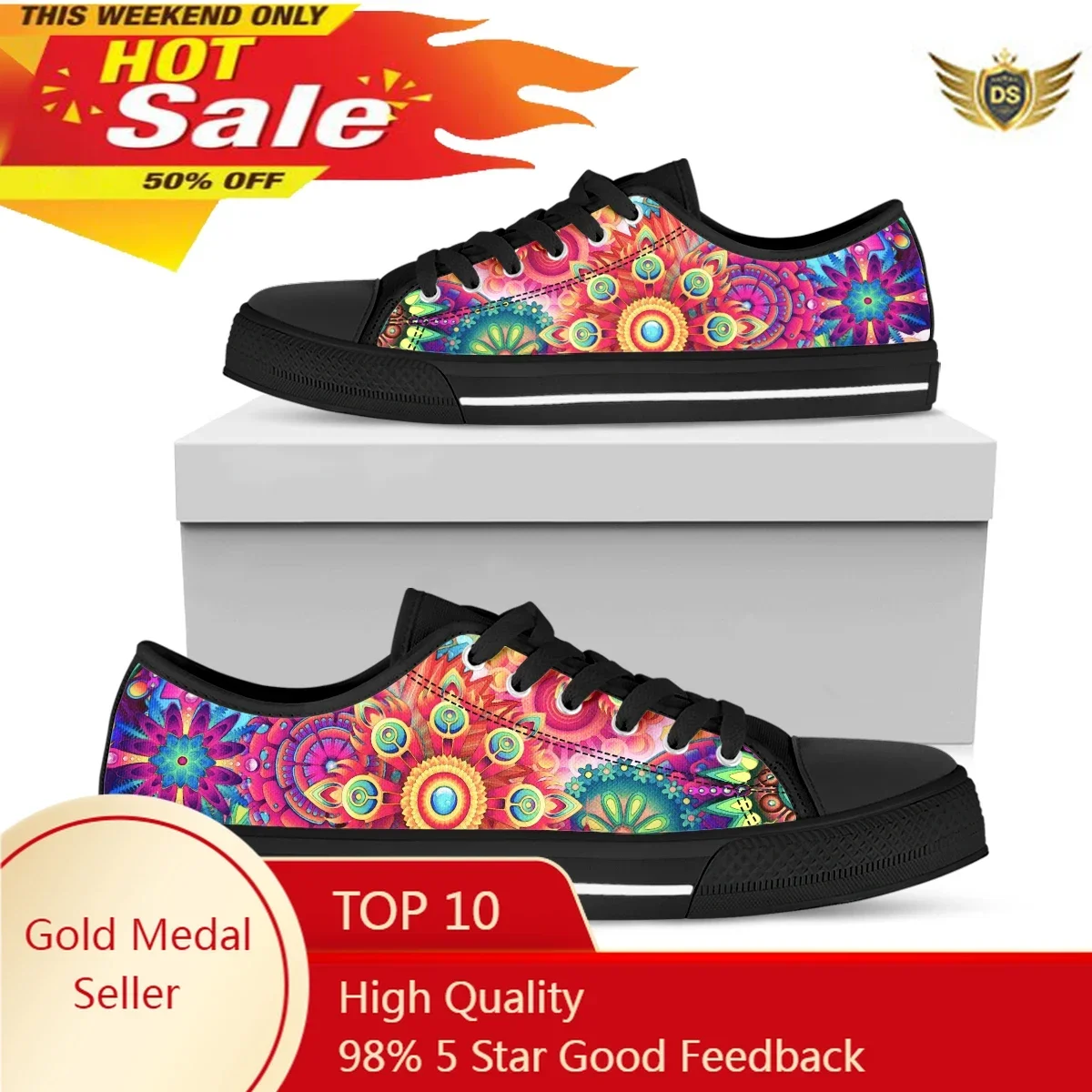 

2020 Colorful Mandala Floral Casual Shoes Women Comfortable Sneakers Breathable Walking Canvas Vulcanized Shoes