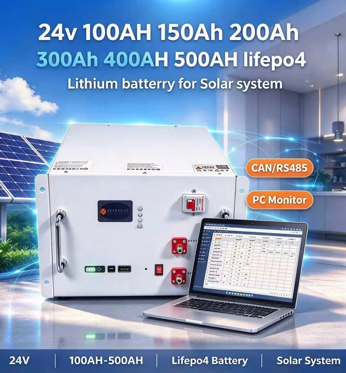 24v 100AH 150Ah 200Ah 300Ah 400AH 500AH lifepo4 Lithium batterry for Solar system