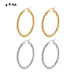 UTAG Shiny Gold Color Earrings for Women Fashion Smooth Hoop Earrings Wedding Engagement Jewelry Gift