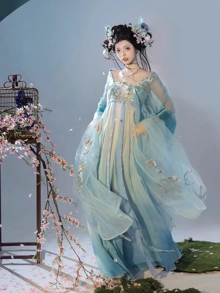 

Spring Summer Chinese Hanfu Women Traditional Hanfu Dance Fairy Costume Ancient Princess Delicate Embroidery Cosplay Dress Set
