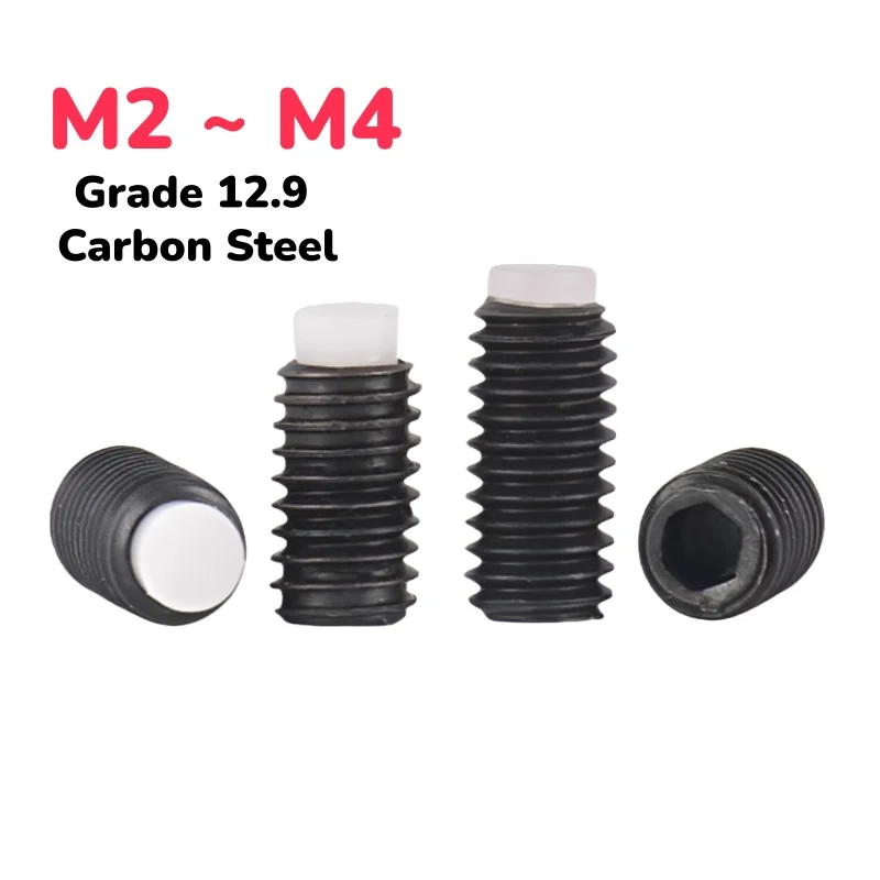 M2 M2.5 M3 M4 Grade 12.9 Carbon Steel Black Hexagon Socket POM Dog Convex End Point Tip Grub Bolt Headless Set Screw