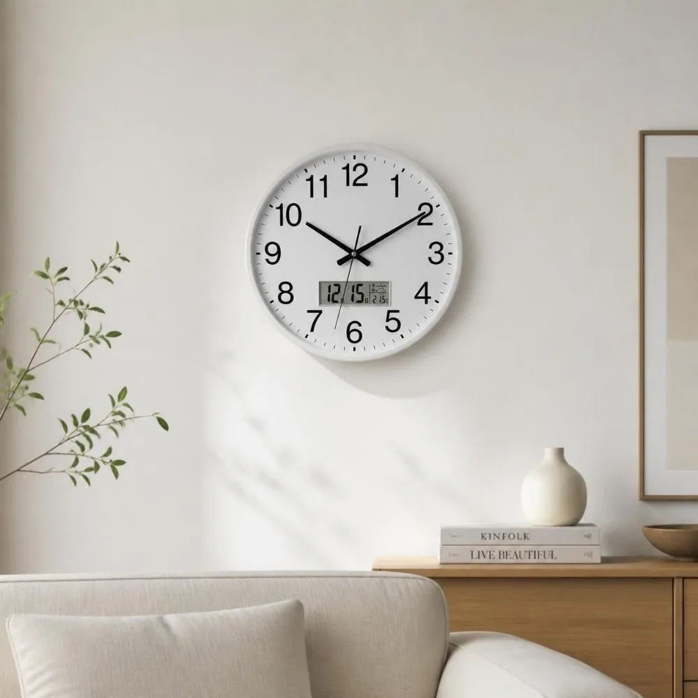 10 Inch Round Wall Clocks Battery Operated Easy-to-read Hanging Clock with Calendar Accurate Numerals Digital Calendar Clock