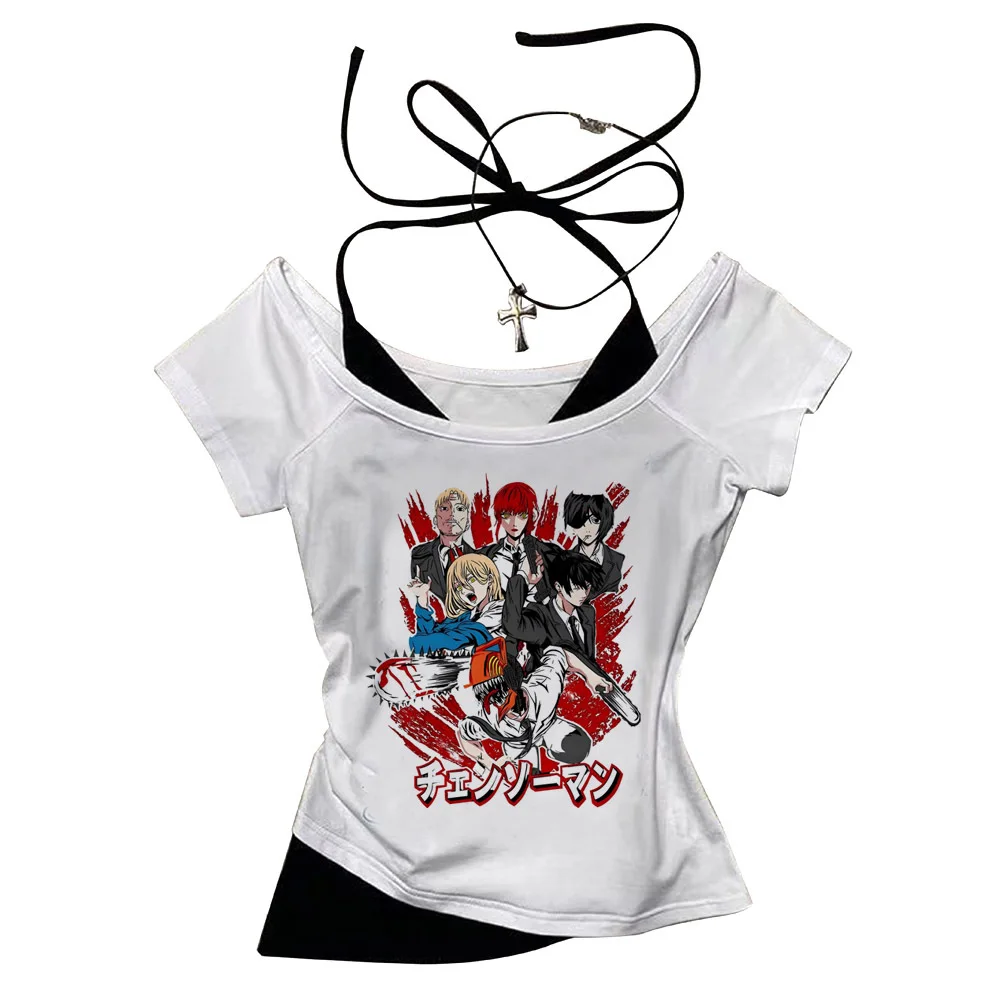 Chainsaw Man crop top ladies emo summer gothic scene  japanese tshirt baddie harajuku cute