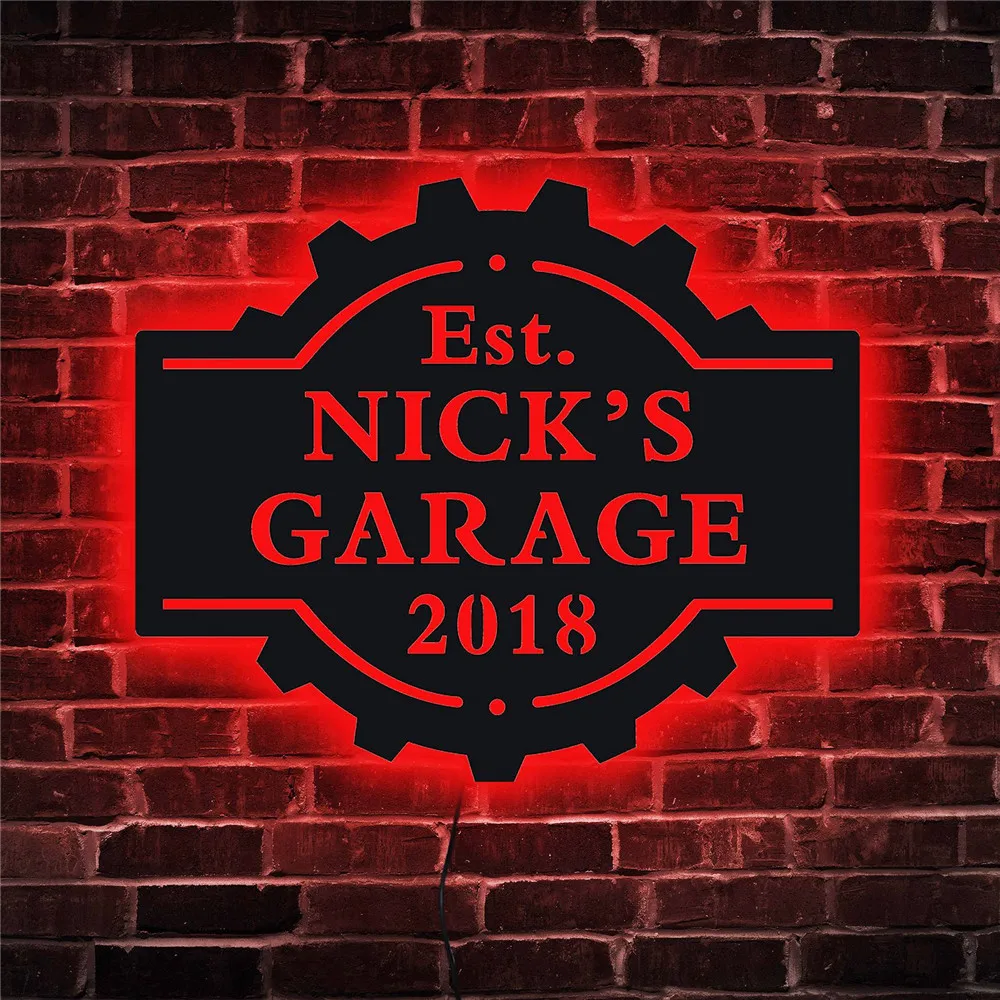 Custom Garage Neon Night Light Personalized Name&Date Wooden Lamp Man Cave LED Sign for Garage Wall Decorate 40 cm