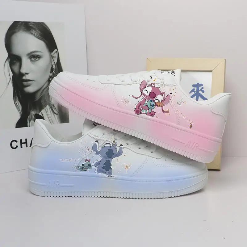 Disney Lilo & Stitch Sport Shoes 2023 New Couple White Shoes Colorfur Cartoon Tennis Shoes Kids Casual Sneakers Size 35-44