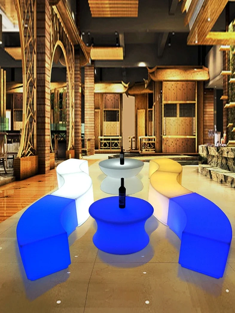 Promotional remote control luminous sofa curved strip stool outdoor hall table and chair furniture coffee  combination