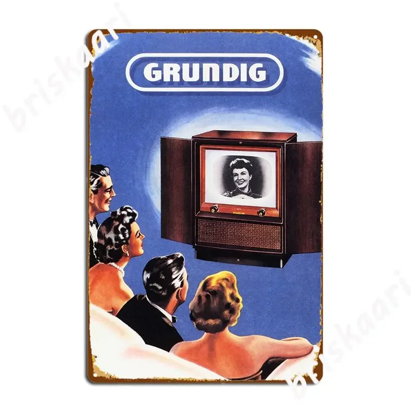 German Grundig Television Vintage Appliance 1940s Metal Sign Wall Cave Living Room Painting Décor Decoration Tin Sign Poster