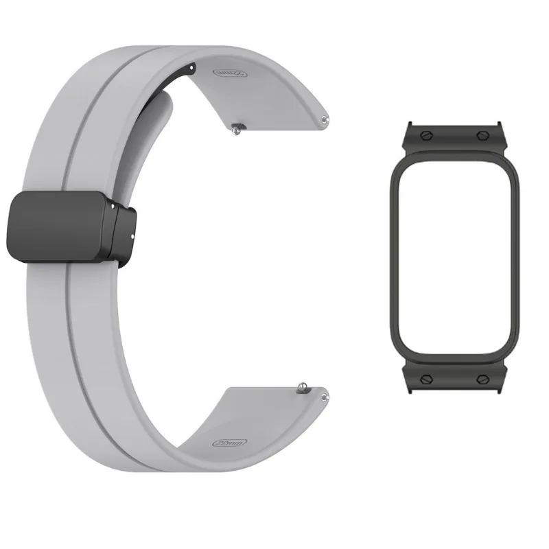 

Silicone Magnetic Buckle Strap+Stainless Steel Metal Case For Redmi Band 3 2 / Xiaomi Smart Band 8 9 Active