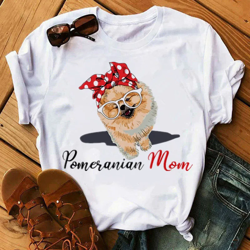 2023 Fashion New Women T Shirt Pomeranian Mom Tshirt Dog I Love Mom Tee Shirts Cartoon T-shirt Female Summer Short Sleeve Tops