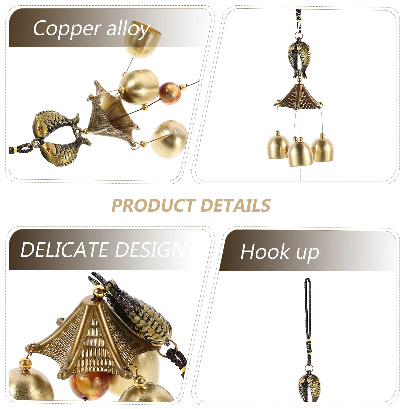 

Pisces Wind Chime Decorative Hanging Bell Outdoor Copper Alloy Metal Durable Garden Balcony Retro Craft Wind Chime Bright Color