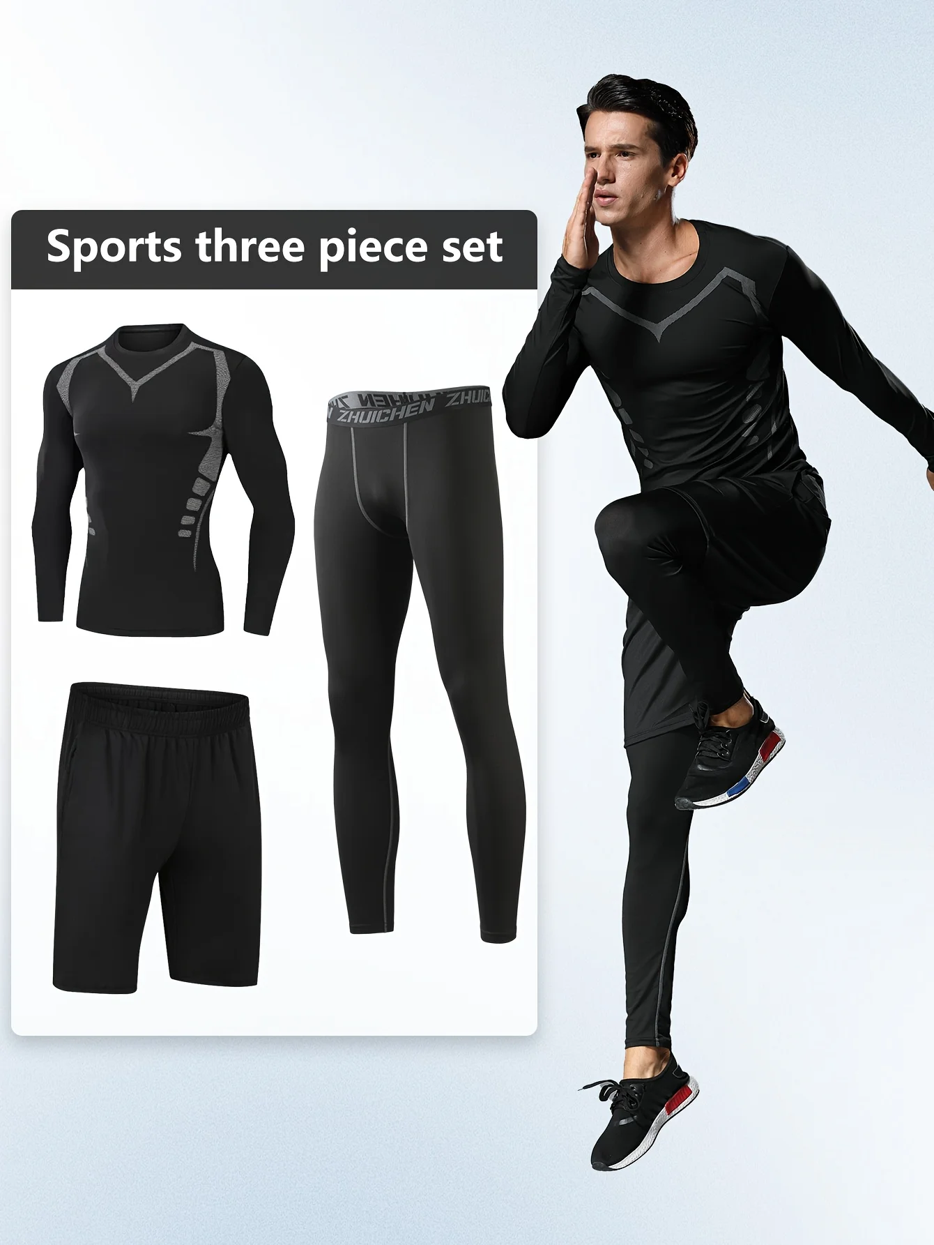 

2025 Cool printed 3-piece fashionable sportswear set for men, running and gym clothes, quick-drying clothes and tight sportswear
