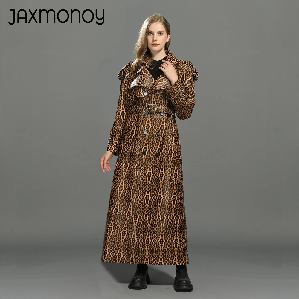 Jaxmonoy-abrigo de piel de oveja para mujer, Chaqueta larga de cuero auténtico, gabardina a la moda para otoño e invierno, novedad de 2024