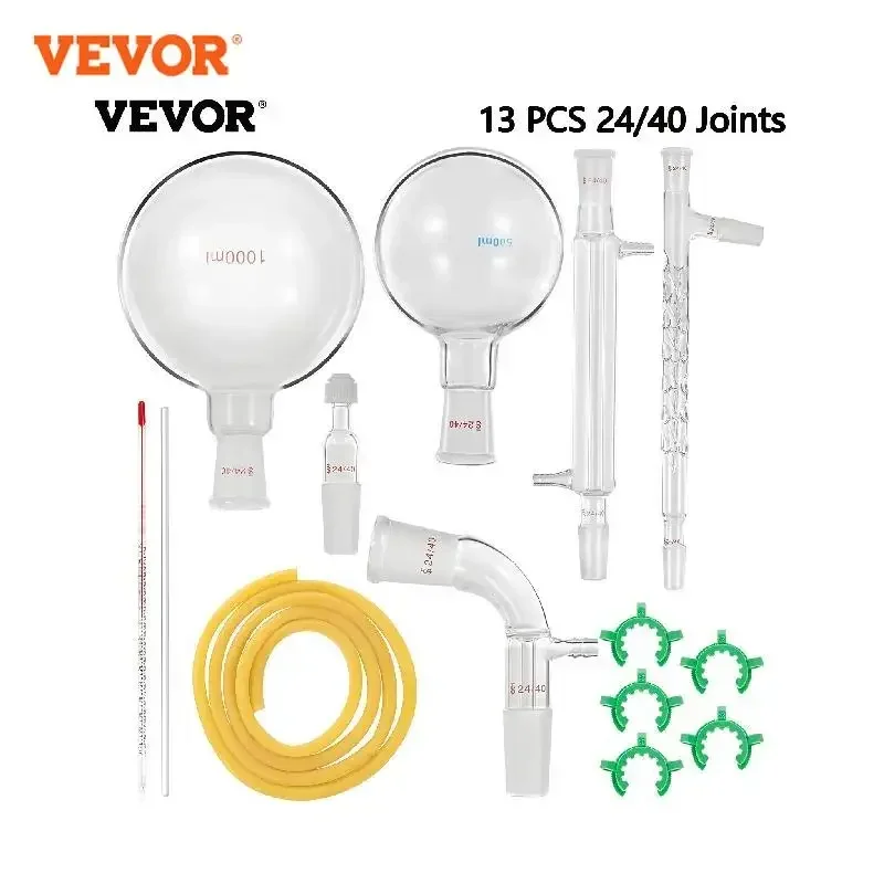 

VEVOR 13/29/32 PCS Laboratory Glassware Chemistry Kit Distiller 24/40 Joints Flask Mortar and Pestle School Supplies Equipment