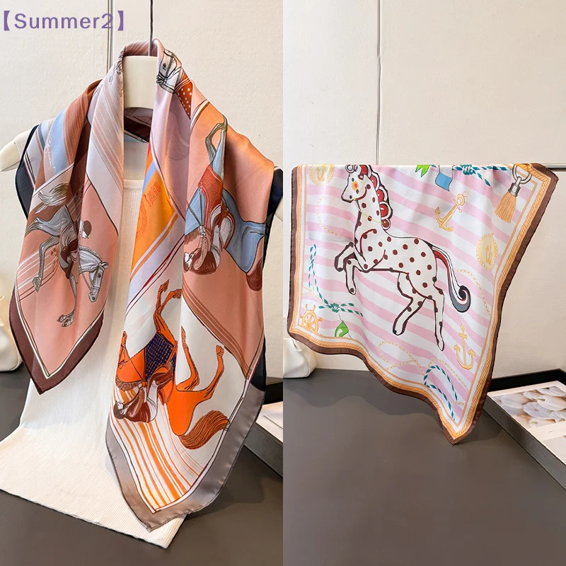 

【Xia2】Horse Printed Silk Scarf For Women Elegant Satin Square Scarf Daily Wear Neck Scarf Hair Tie Band Fashion Accessory{S}