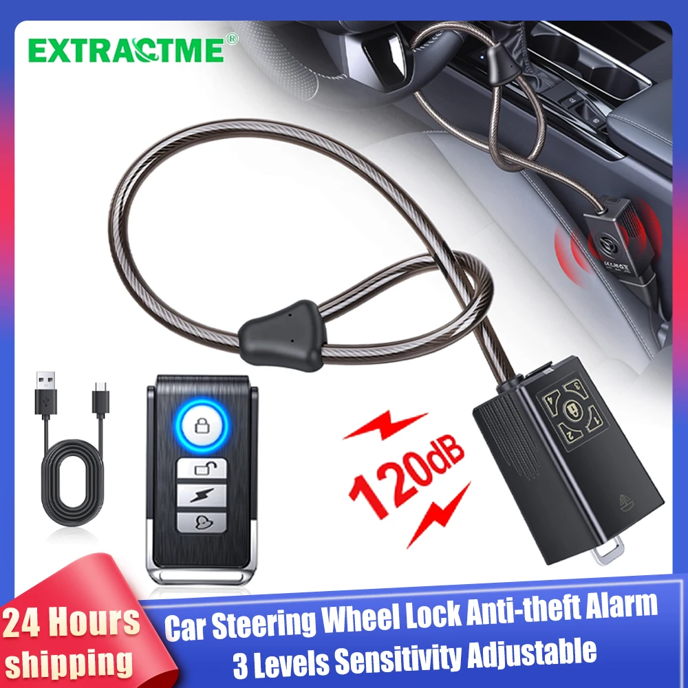 Upgraded Car Steering Wheel Anti‑Theft Lock 120dB Vibration Alarm Security Lock With Password & Remote Control Car Security Lock