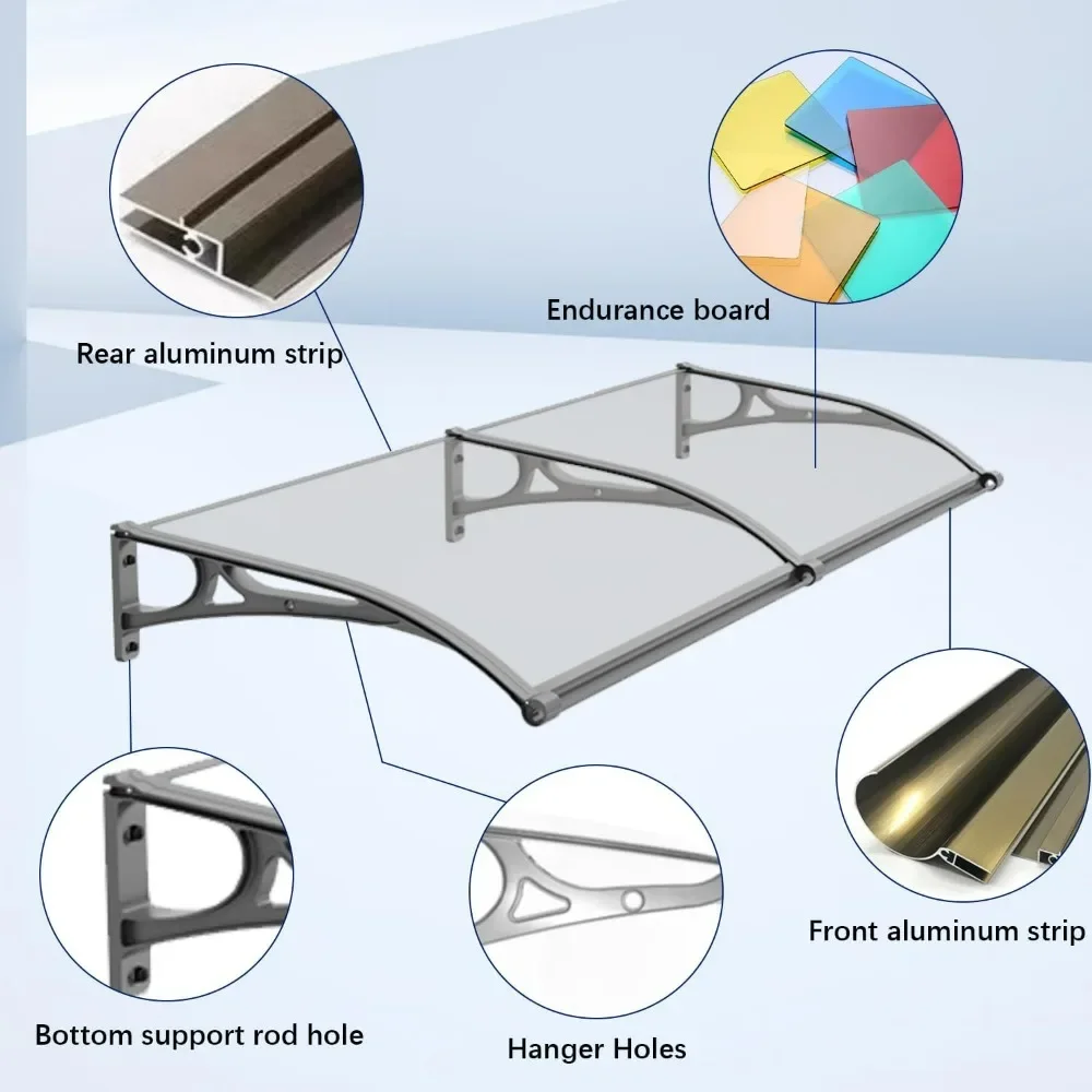 Awning for Door Window Exterior with Aluminum Bracket, Front Door Overhang Awning with Black Bracket