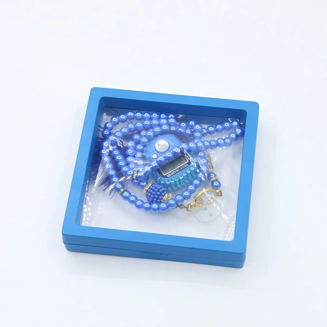 Imitation Pearl 6‑mm 99‑bead Prayer Beads with Rhinestone‑Accented Thumb Counter Gift Box Set, Prayer Counting Gift Kit